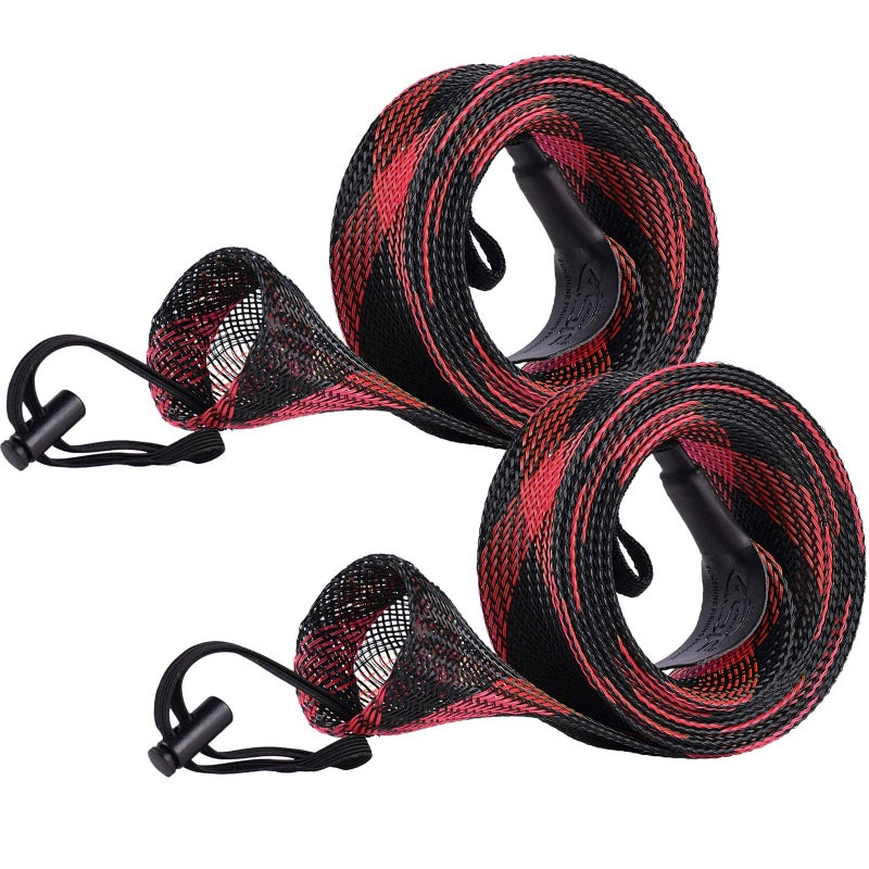 SF XXL Fishing Casting Rod Socks Braided Mesh Rod Sleeve Cover Protector Pole Gloves Black-Red-2PCS Fit Baitcast as Musky Rod or Fly Rod - Image 1